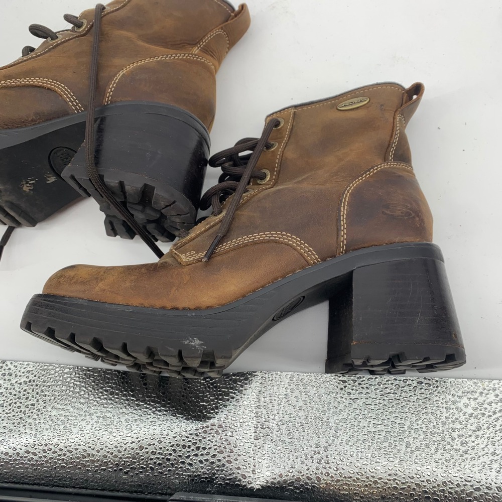 Skechers Vintage y2K Brown Leather Chunky Platform Block Heel Boots size 8 1253 - Picture 5 of 8